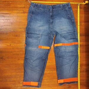 Marithe Francois Girbaud Blue Cargo Pants with Orange Stripes